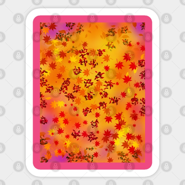 Autumn Falling Leaves Pattern with Dreamy Colorful Background Sticker by PreeTee 